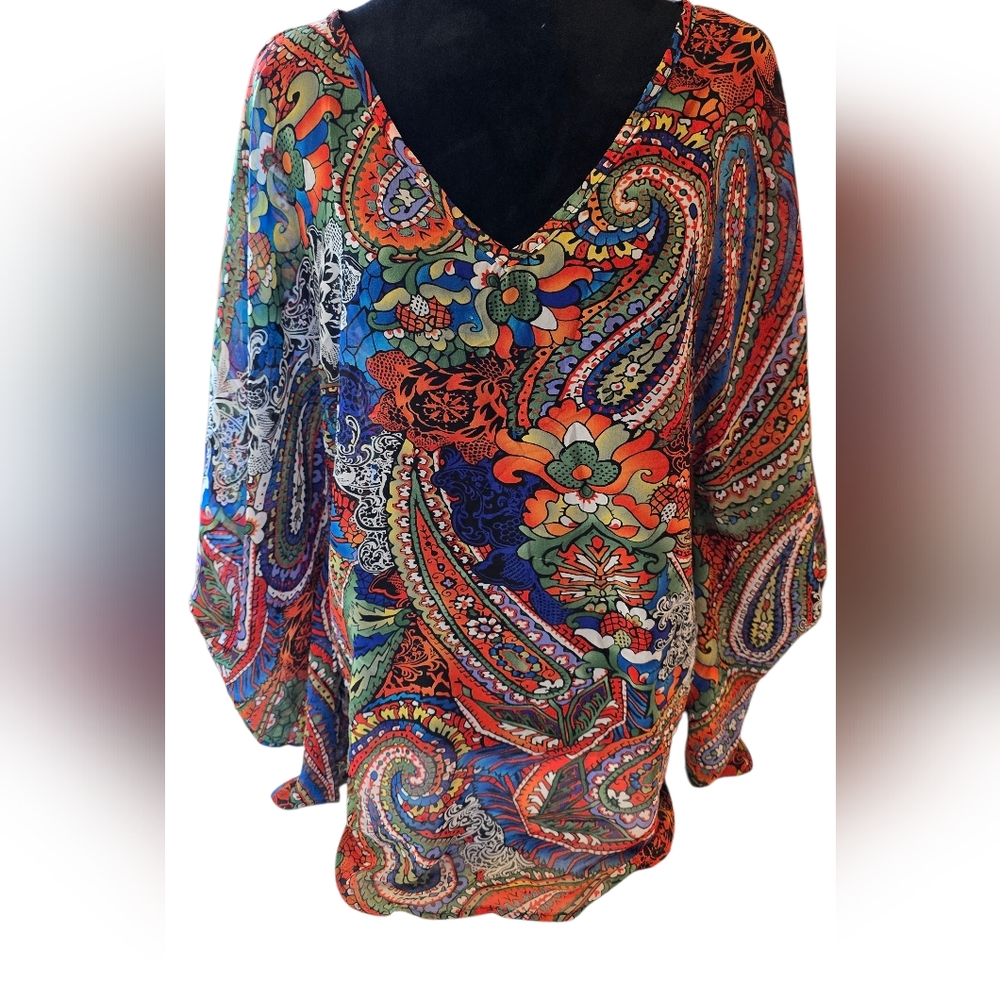 Lofiel Flowy Sheer Boho Hippie Blouse Large